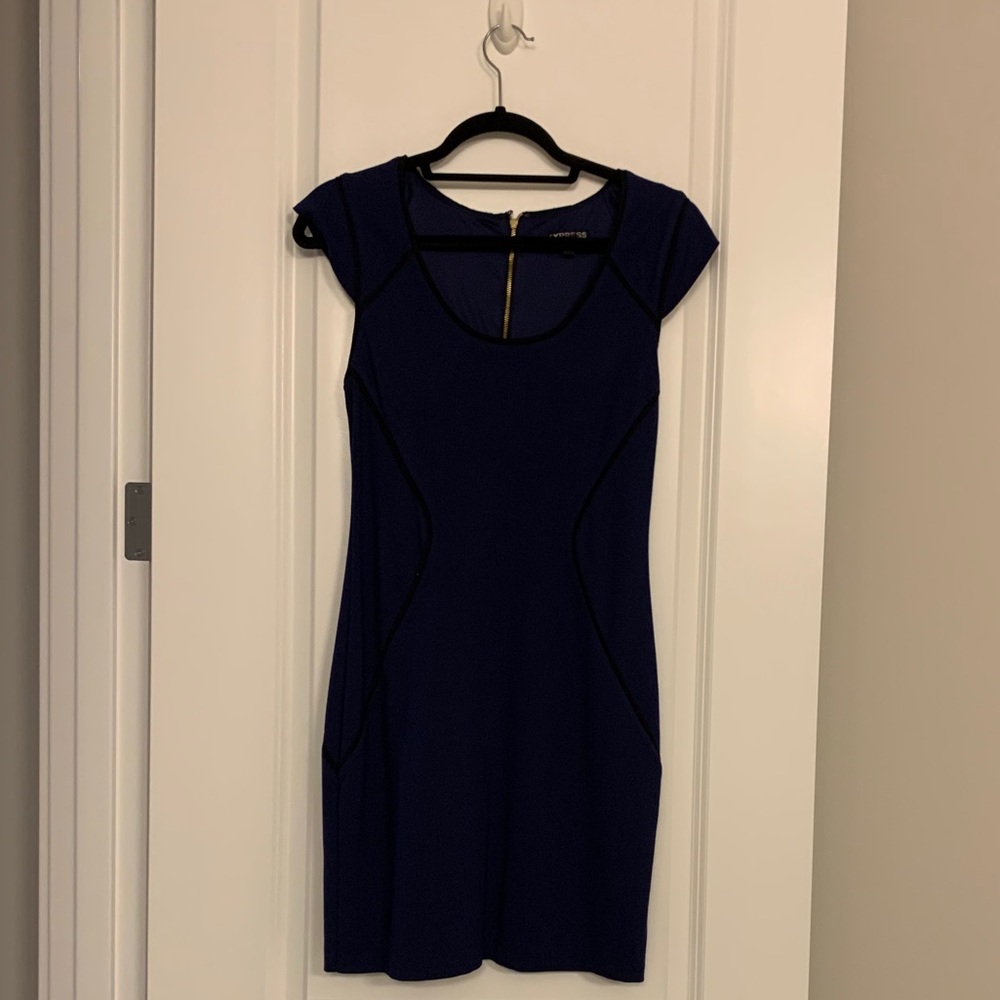 Express Bodycon Dress Navy with Black Trim